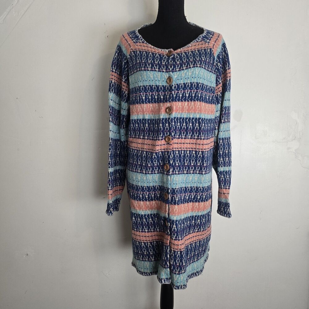 Sundance Cardigan Large Shoreline Long Wooden Button Up Boho Coastal Sweater - Picture 2 of 10